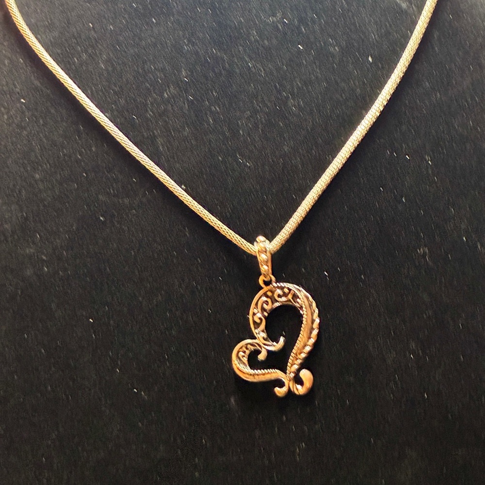 Vintage Like Heart Charm on Silver Tone Mesh Chain Length 19” to 21” Inches